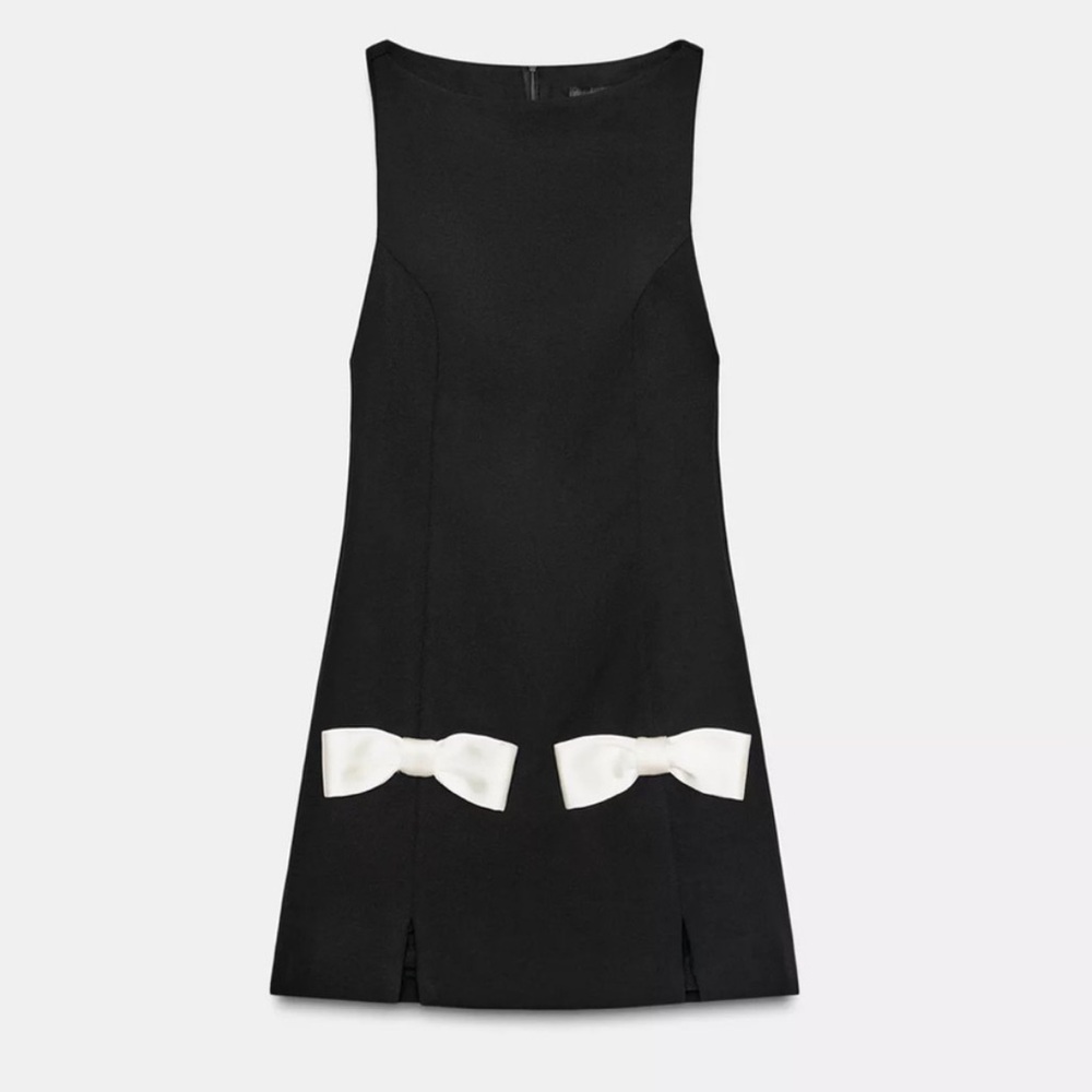 Zara Contrast Bow Mini Dress - New - Picture 2 of 5